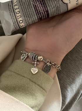 纯银韩国东大门十字架爱心手链