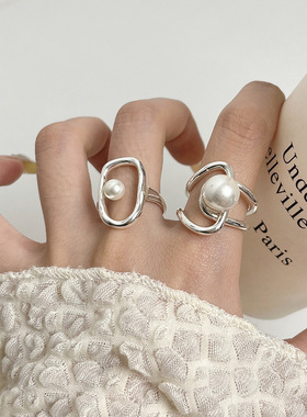 轻奢甜酷几何镂空开口食指戒女