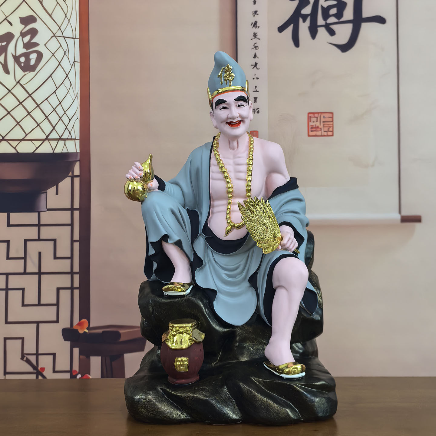 济公树脂16寸降龙罗汉李修佛像图片