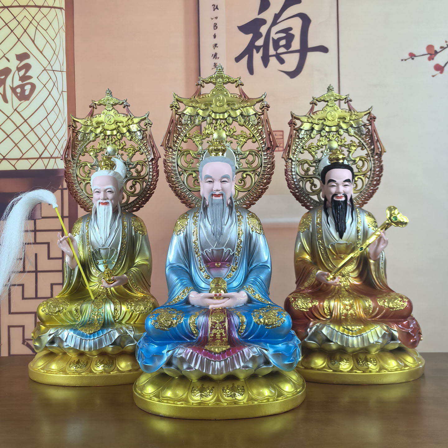 三清道祖神像新款铜彩三清祖师神像树脂原始道德天尊灵宝天尊