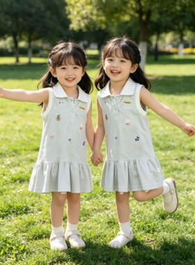 女童连衣裙2026夏季新款宝宝时髦POLO裙小童刺绣动漫洋气背心裙子