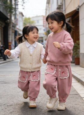 女小童加绒复合毛绒裤卫裤春秋冬款2026款儿童运动裤休闲保暖长裤