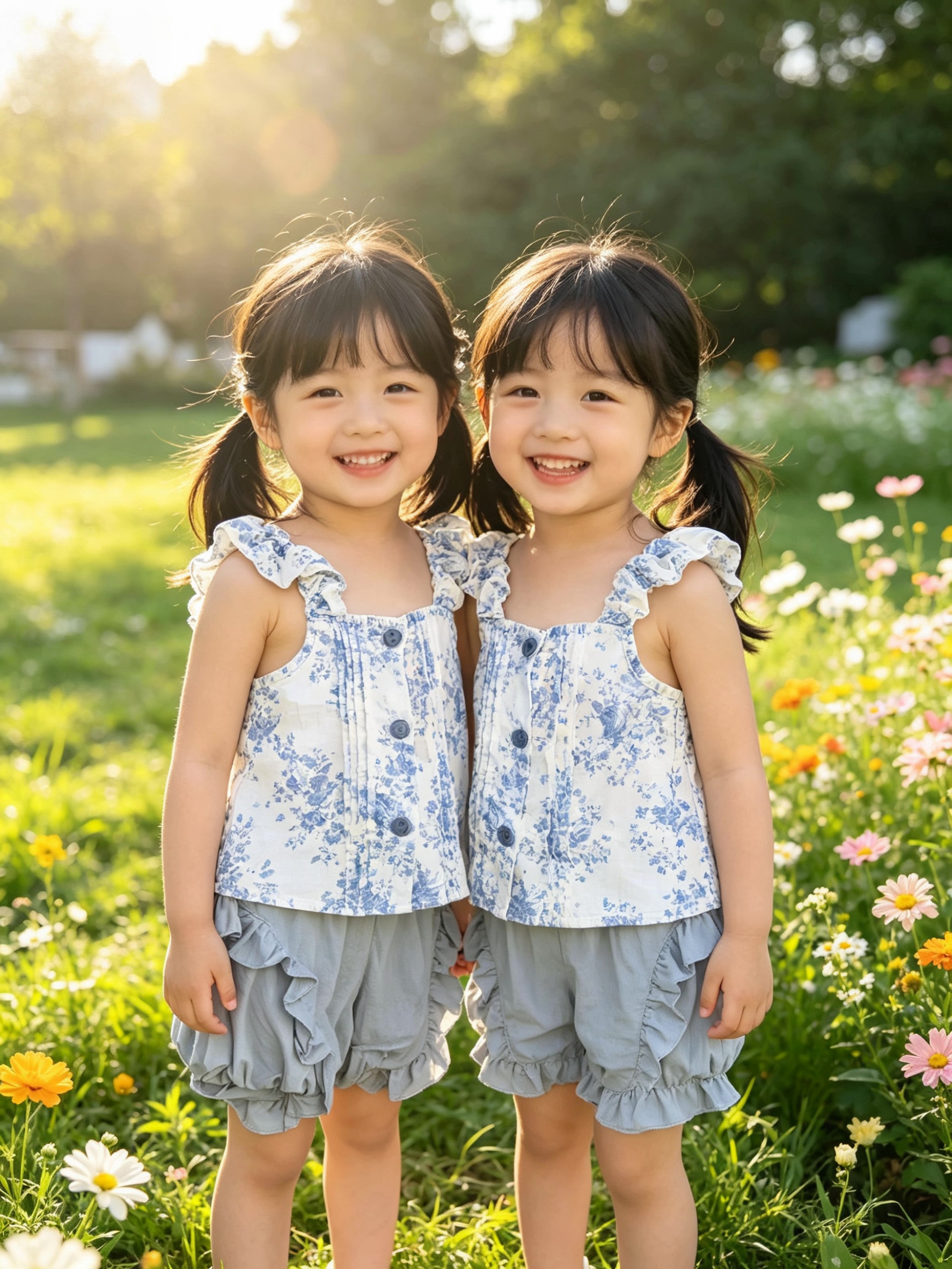 韩版女童夏天套装2026夏季新款女宝宝复古印花吊带花边短裤两件套