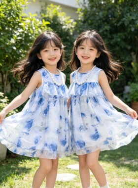 女中童连衣裙夏季儿童公主裙子洋气碎花雪纺裙清新甜美生日礼物