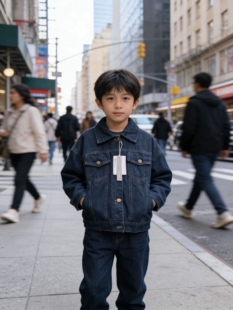 男女中童潮牌牛仔外套夹克加毛春秋2026新款衣服男孩帅气运动休闲