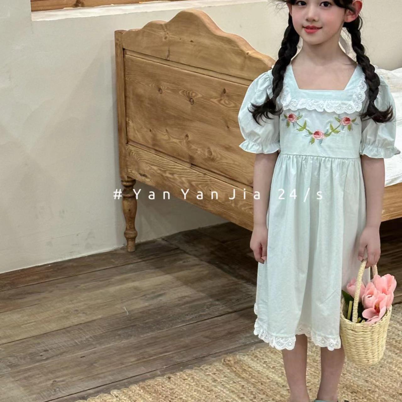 女童绣花连衣裙纯棉夏宝宝甜美裙子2025童装夏装新款小女孩公主裙