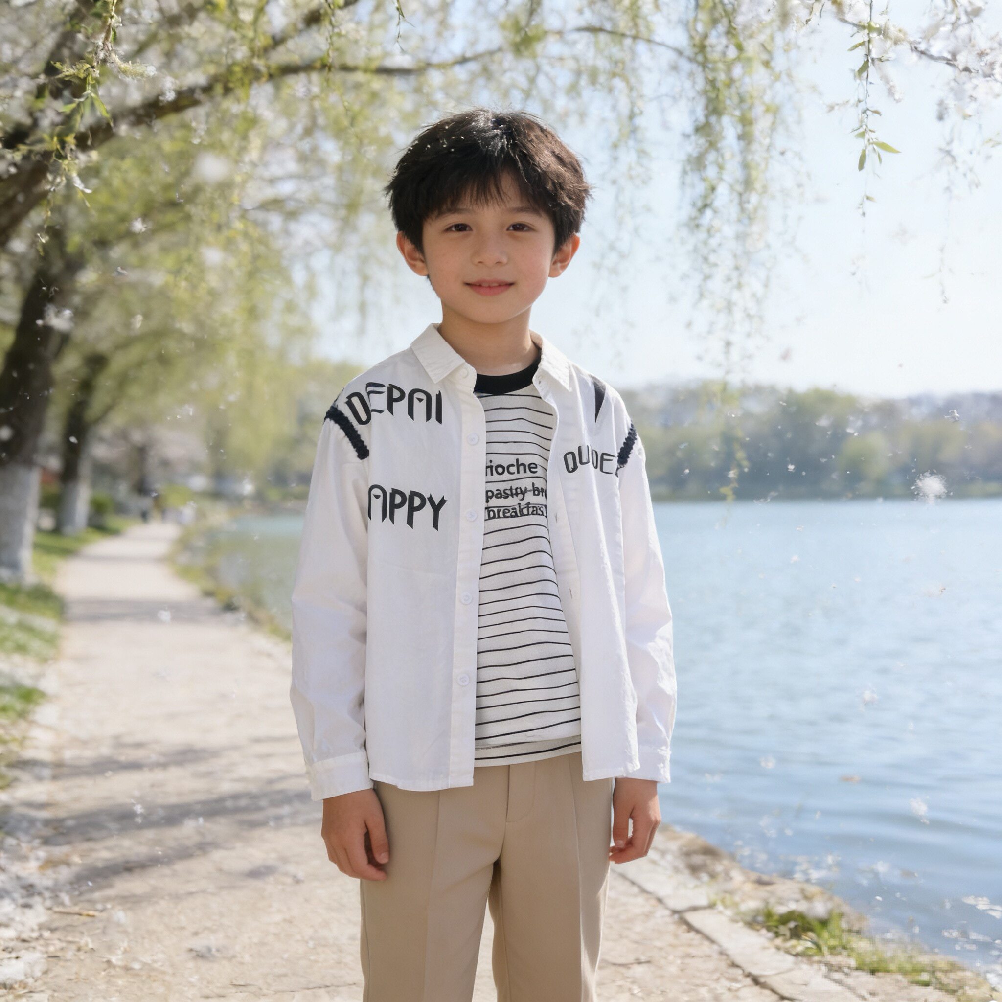 琦瑞德泽儿童春秋装男童白衬衫中大童新款小男孩休闲帅气上衣外穿
