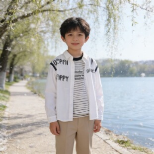 琦瑞德泽儿童春秋装男童白衬衫中大童新款小男孩休闲帅气上衣外穿
