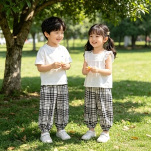 琦瑞德泽男女小童裤子2026新款儿童洋气格子休闲长裤春夏季长裤