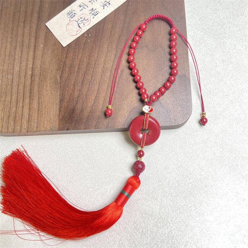 手工编织天然朱砂平安扣流苏车挂包挂本命年紫金砂祥云钥匙扣挂件