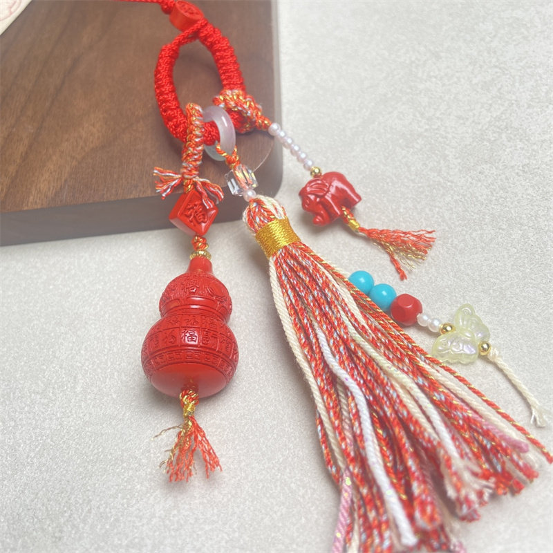 天然朱砂葫芦大象流苏饰品包挂高含量红砂福禄钥匙扣立体雕刻挂件