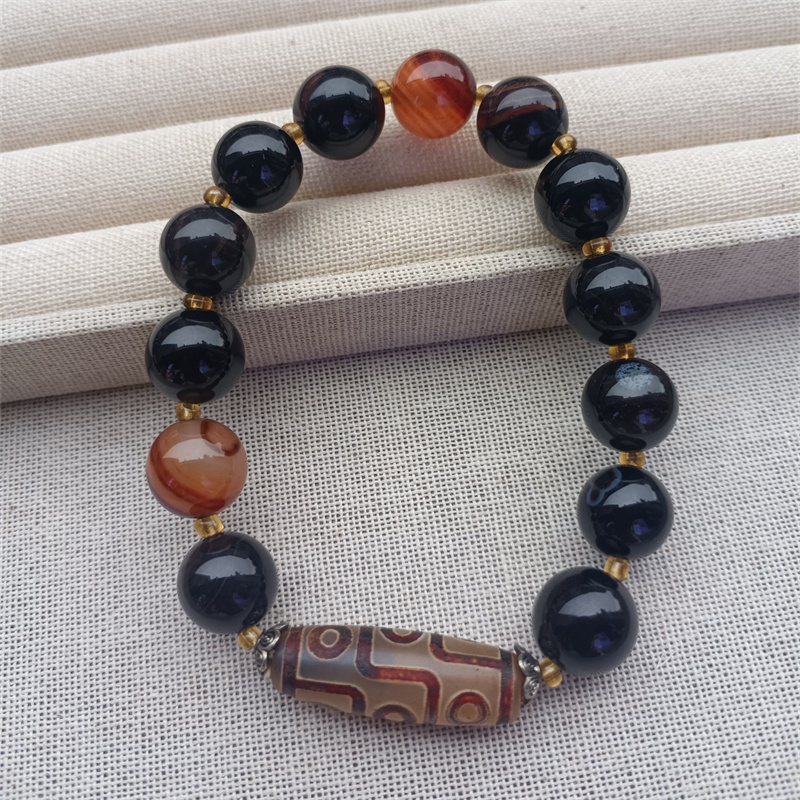 天然黑玛瑙天珠手串水晶隔珠饰品