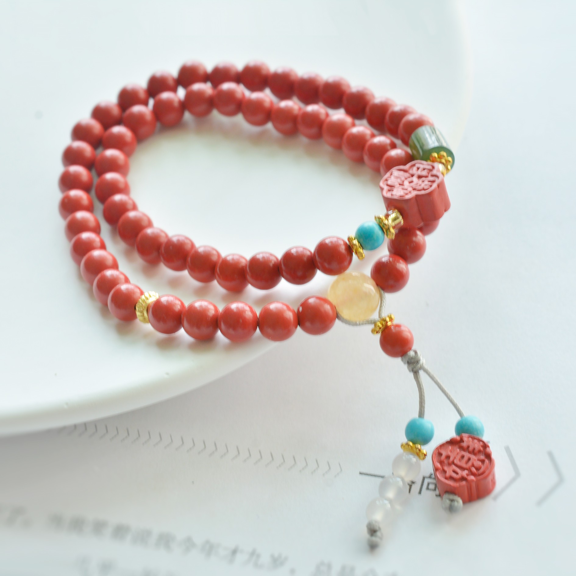 朱砂双圈手链本命年圆珠手串饰品
