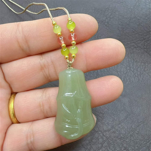 和田玉竹节吊坠青玉节节高升项链