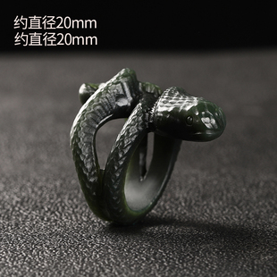 新疆天然和田玉塔青细料生肖蛇戒指富贵缠身盘蛇黑玉石墨青玉扳指