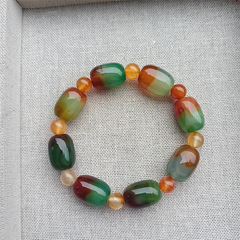 天然原石玛瑙多彩孔雀男女款手串