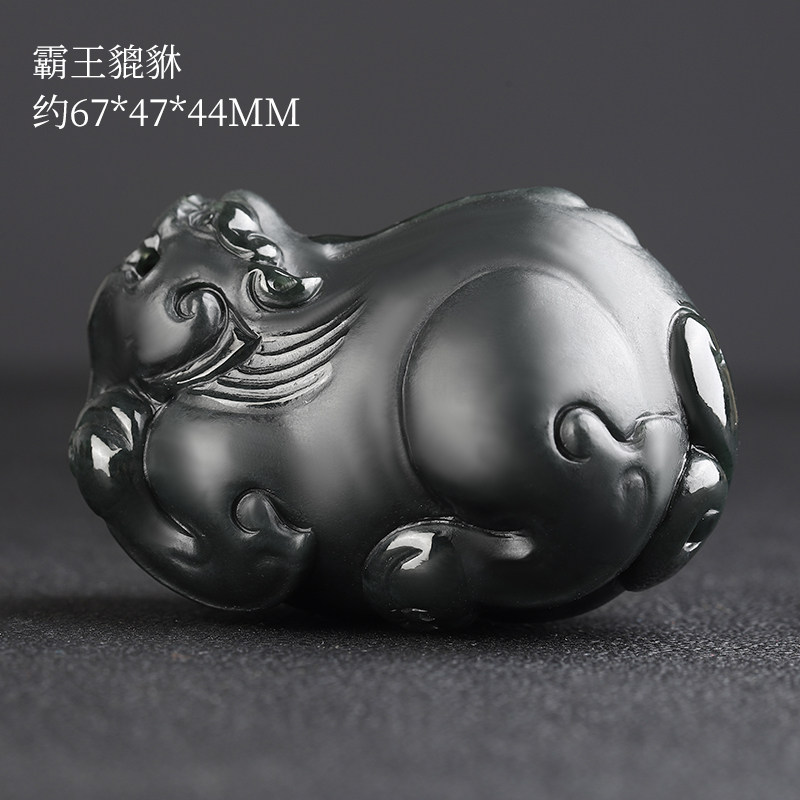 新疆塔青细料天然和田玉墨青玉貔貅摆件手工雕刻黑玉石招财兽把件