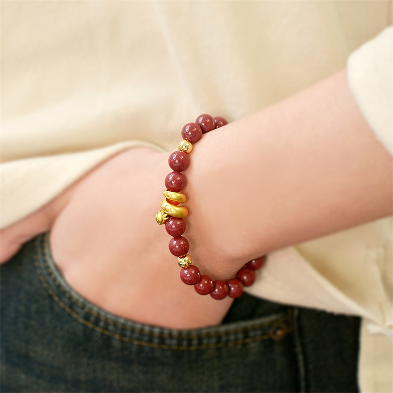 天然朱砂十二生肖蛇形紫金砂手链