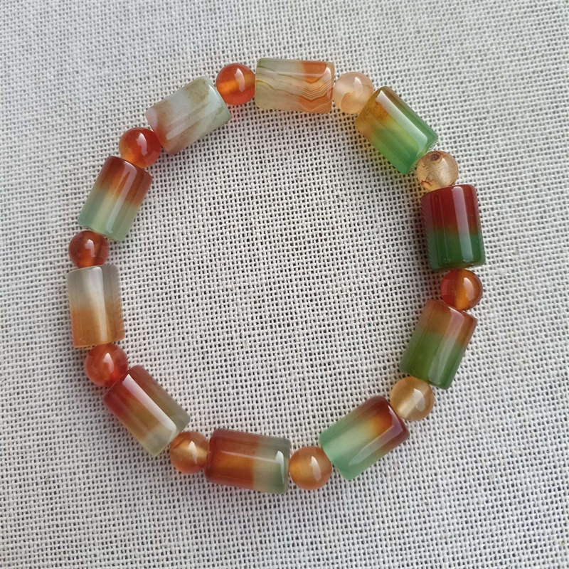 天然孔雀绿多彩时尚筒珠玛瑙手链