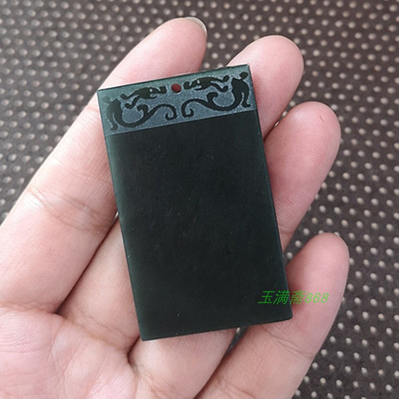 和田玉青玉平安无事牌吊坠玉坠玉牌黑青玉无字平安牌吊坠挂件颈饰