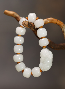 天然和田白玉路路通招财貔貅手链