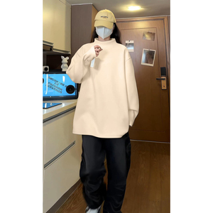 德绒长袖T恤秋冬宽松潮流百搭纯色秋衣内搭保暖ins大码高领打底衫图片