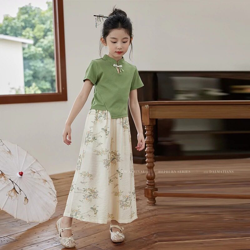 女童夏季中大童国风夏装套装小女孩夏季衣服两件套女宝宝衣服潮装