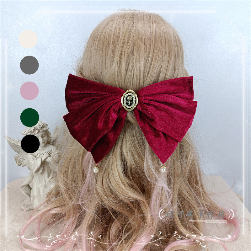 包邮百搭超大蝴蝶结弹簧夹后脑勺发夹大小姐丝绒马尾夹蝴蝶结发饰