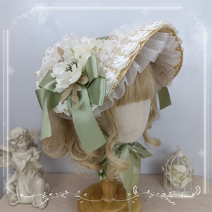 古风礼帽夏 田园风lolita草帽BNT 手作多色 洛丽塔帽子波奈特扁帽