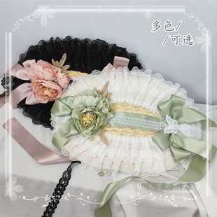 原创Lolita田园风花朵扁帽 汉洋折衷帽子波奈特草帽华丽洛丽塔bnt