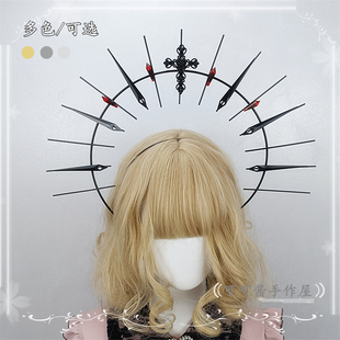 原创华丽圣母光环发箍皇冠KC暗黑万圣节修女头冠教皇十字架月夜祷