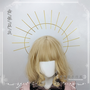 自制lolita修女风光环发箍KC 圣母头冠金属夸张十字架教皇皇冠饰