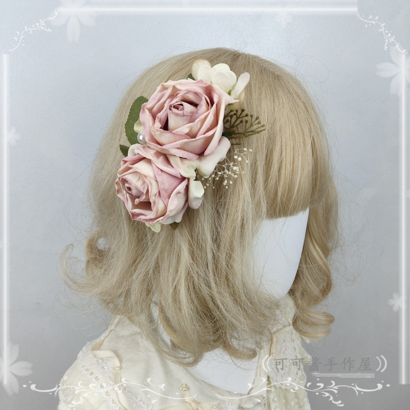 原创简单复古玫瑰花丸lolita洛丽塔配饰小物 花朵边夹cla优雅法式