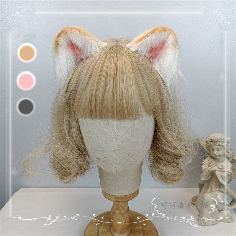 特色Lolita仿真兽耳头饰毛绒棕色仓鼠耳朵发饰甜美可爱圆熊耳中号