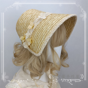 lolita简单复古vintage草帽 洛丽塔古董波奈特礼帽防晒帽子遮阳帽