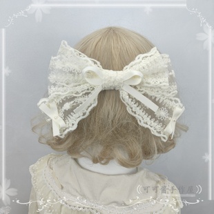 原创手作蕾丝蝴蝶结发夹lolita洛丽塔生成色发饰小物发卡发饰小物