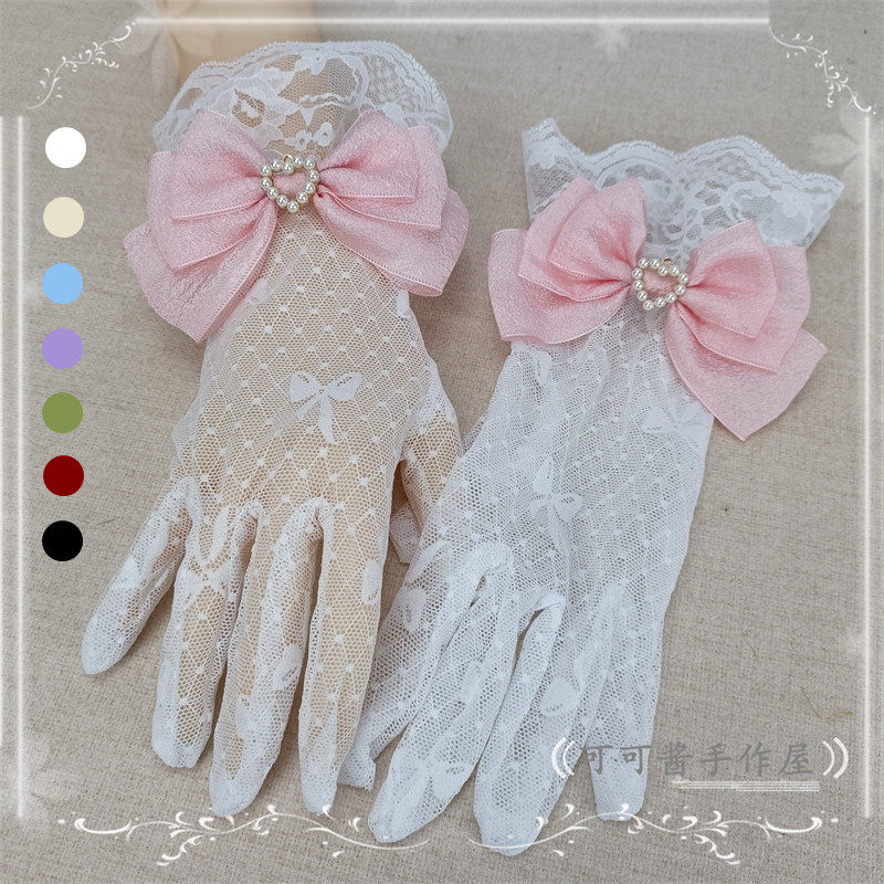成人儿童均码蝴蝶结手套 lolita蕾丝薄款透气弹力女士防晒 新娘饰