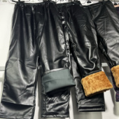 外套直筒防水挡风骑行pu工作裤 加绒保暖春秋薄棉裤 男冬季 皮衣皮裤