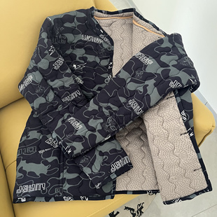 秋冬加厚驼绒迷彩棉袄男加肥大码 保暖外套中老年 棉衣棉服夹棉工装