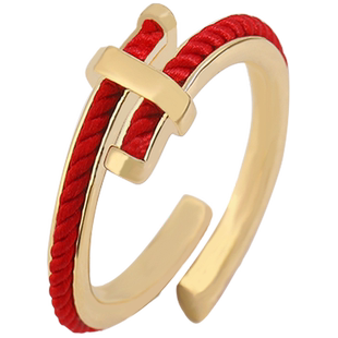 新年红绳字母H戒指女设计感钉子食指指环本命年红色结婚新娘尾戒