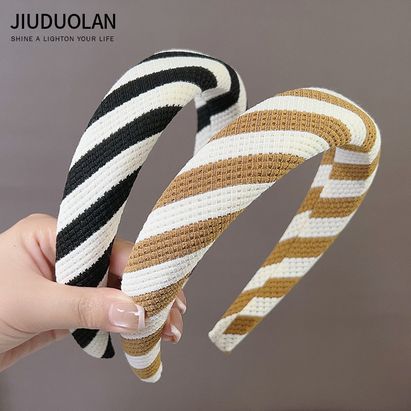 韩系针织斜条纹撞色洋气时髦发箍百搭气质小众宽边海绵头箍发饰