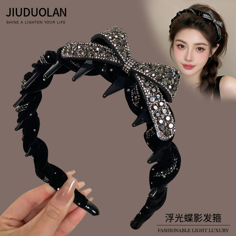 黑色蝴蝶结满钻发箍女高颅顶发饰