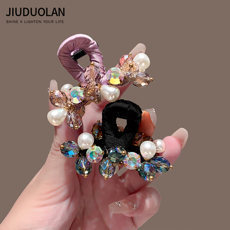 2025新款水晶珍珠串珠抓夹女气质后脑勺半扎发夹甜美公主头鲨鱼夹