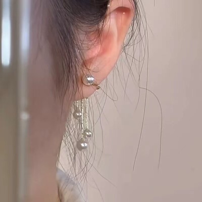 九朵兰流苏珍珠蚊香夹女耳环