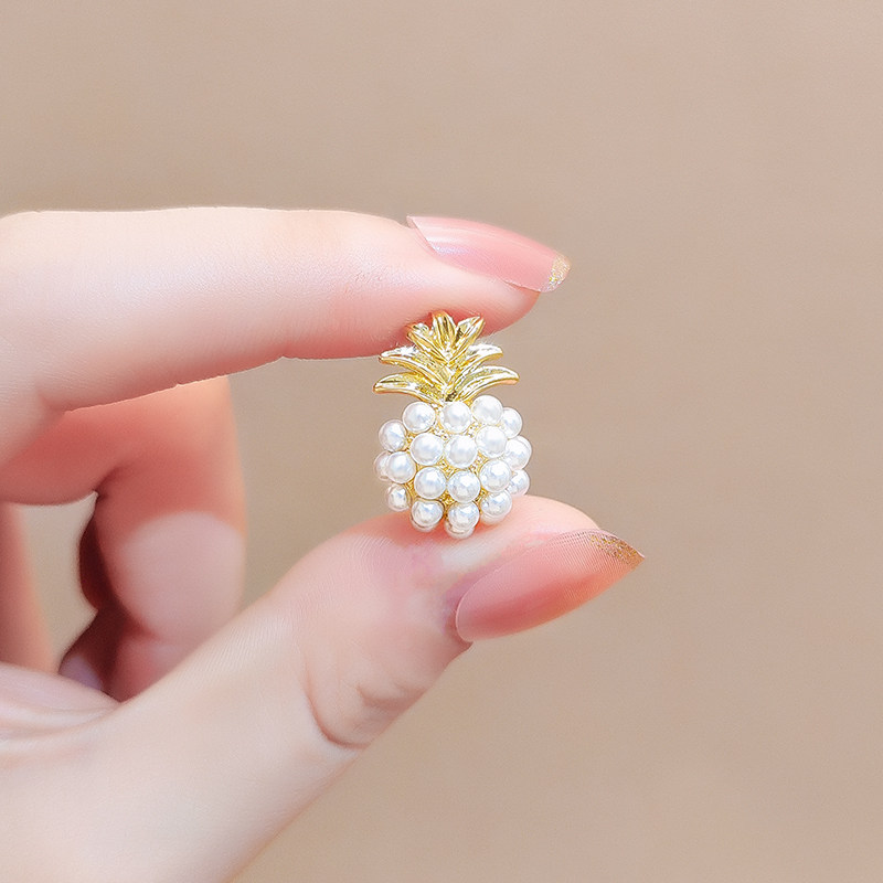 珍珠菠萝a防走光小胸针女开衫领针别针可爱日系胸花配饰简约领针