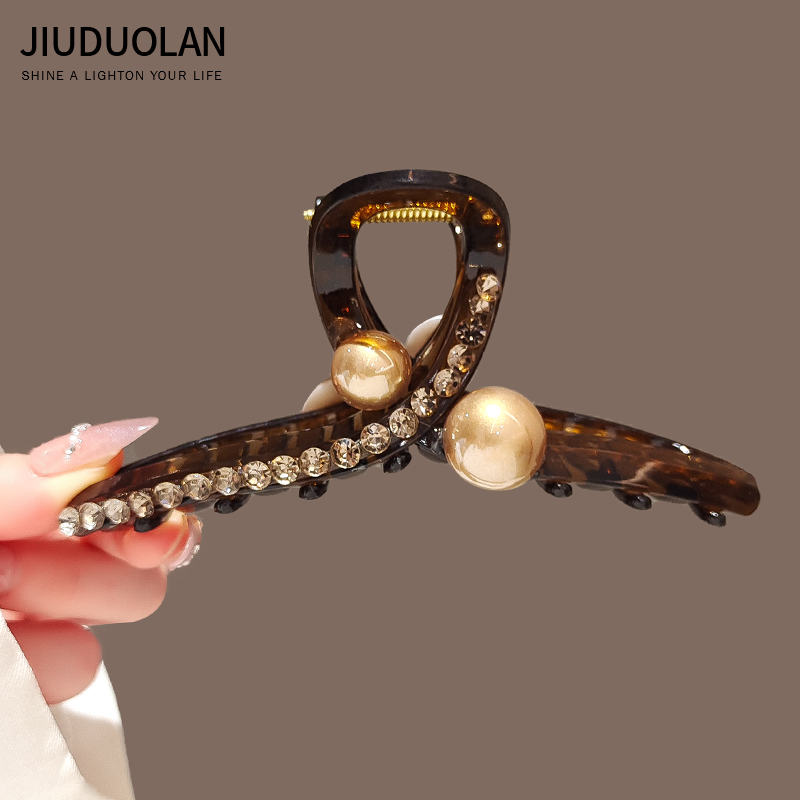 抓夹大号高级感闪钻珠珠发夹女后脑勺盘发鲨鱼夹子网红发卡头饰