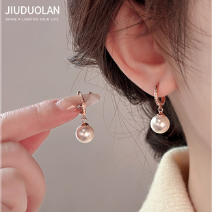 法式玫瑰金锆石珍珠耳环女2026年新款爆款简约耳扣时尚高级感耳饰