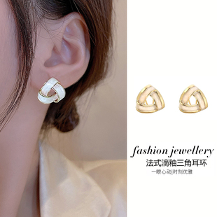 三角形耳钉女纯银针S999耳环2025新款韩国小众设计感高级气质耳饰