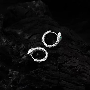 S999纯银耳钉高级感小众独特朋克男士蛇形美式嘻哈痞帅男款耳饰