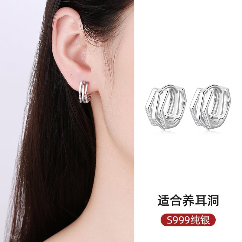 S999足银几何锆石耳扣女